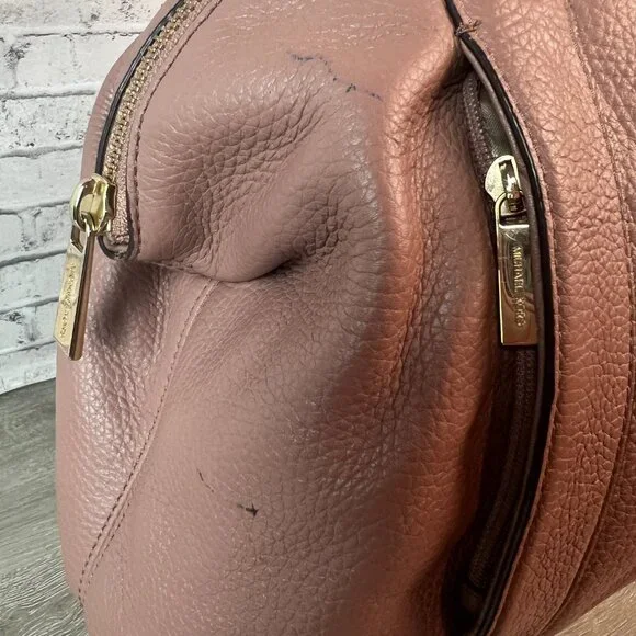 Michael Kors Naomi Bowling Leather Purse Braided Handle Satchel Dusty Rose - Picture 2 of 7